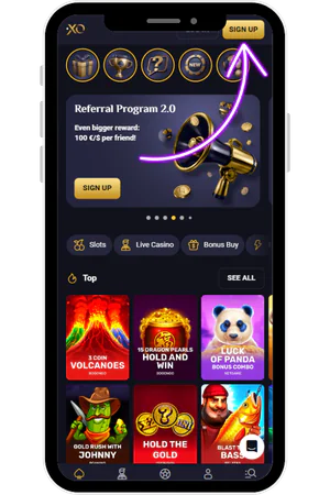RollXo main page with click on registration button