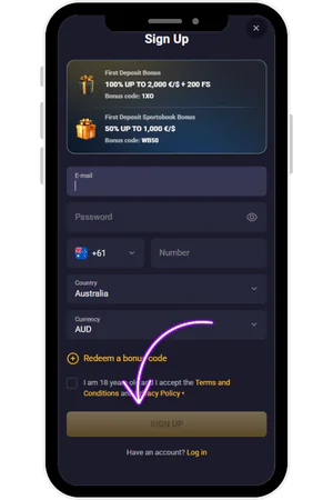 Rollxo registration form with email and password fields