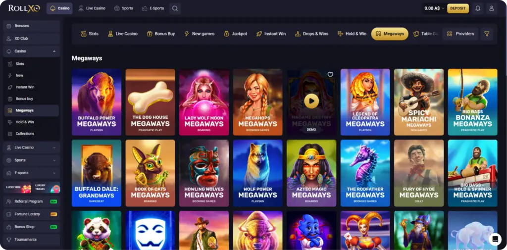 Megaways slot games at Rollxo Casino