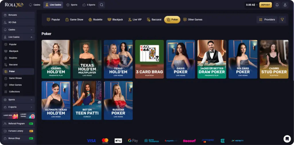 Video poker machines at Rollxo Casino