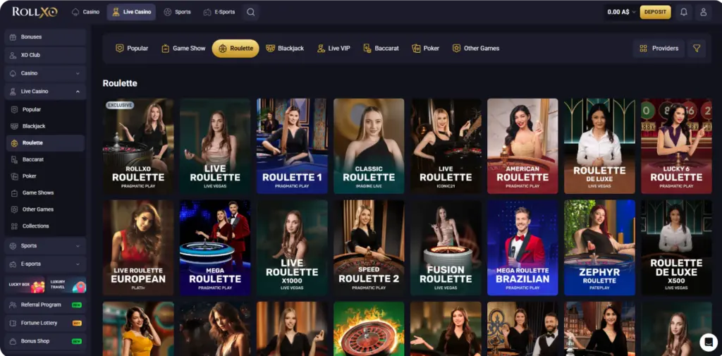 Roulette wheel variants at Rollxo Casino